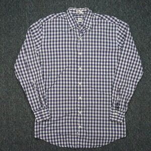 Peter Millar Shirt Mens Medium White Purple Gingham Plaid Long Sleeve Button Up
